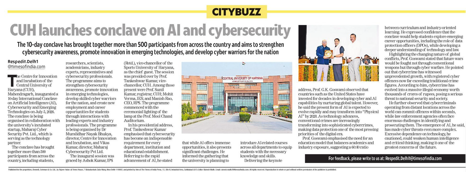 Times of India report on CUH international conclave